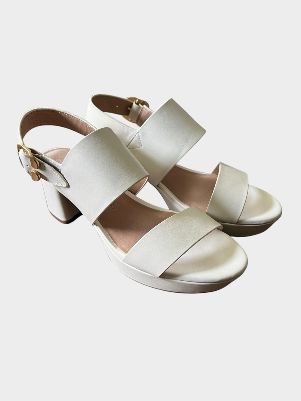 Aerosoles Camera Platform Sandals Size 10 Eggshell Leather Block Heel - Picture 3 of 11